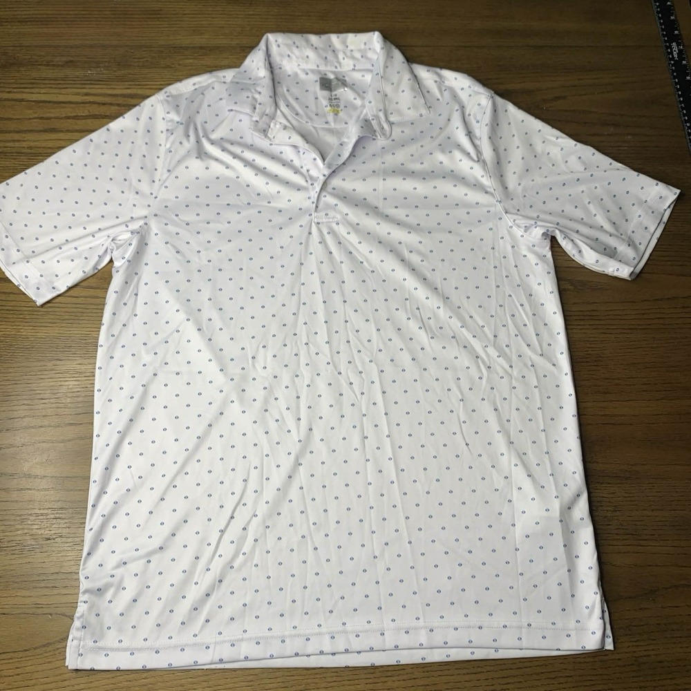 Greg Norman ML75 PlayDry Golf Polo Shirt White Blue Dot Print Size L/G